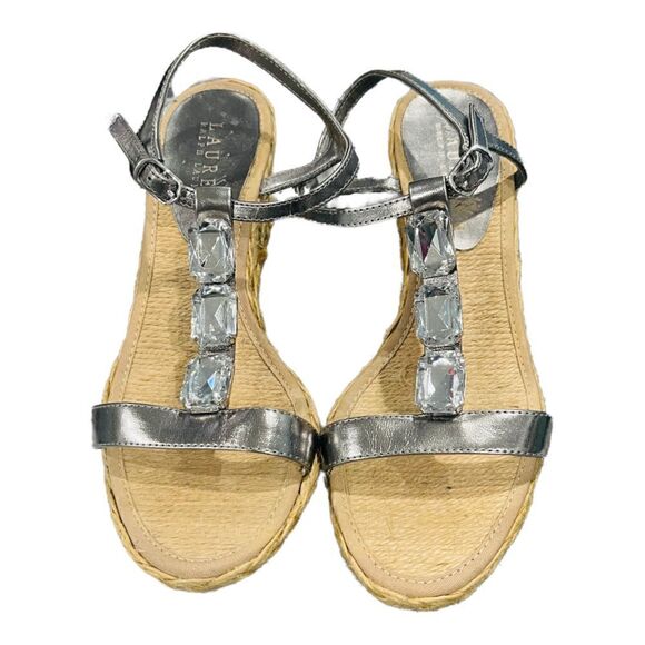 Lauren Ralph Lauren Corala Espadrille Rhinestone Wedge Sandals Size 7 - Picture 4 of 9